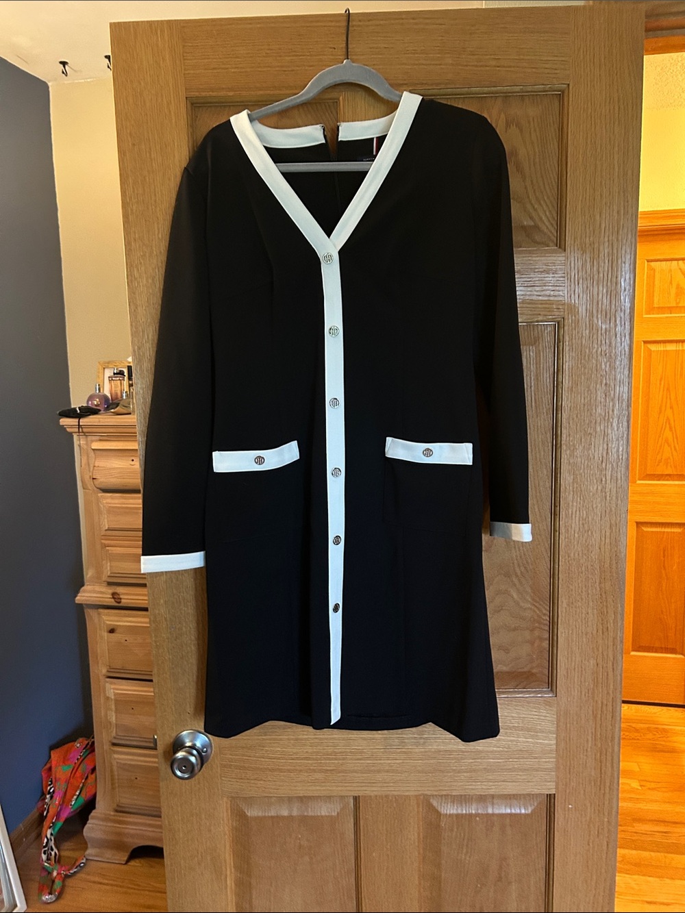 Tommy Hilfiger Black Long Sleeve Coatigan with White Trim